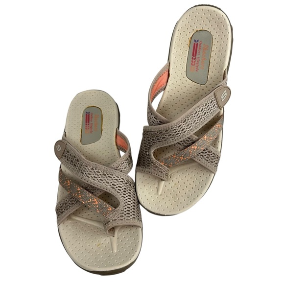 Skechers Reggae Slim Slide Sandal Taupe/ Coral Women's Size 11 - Picture 1 of 8